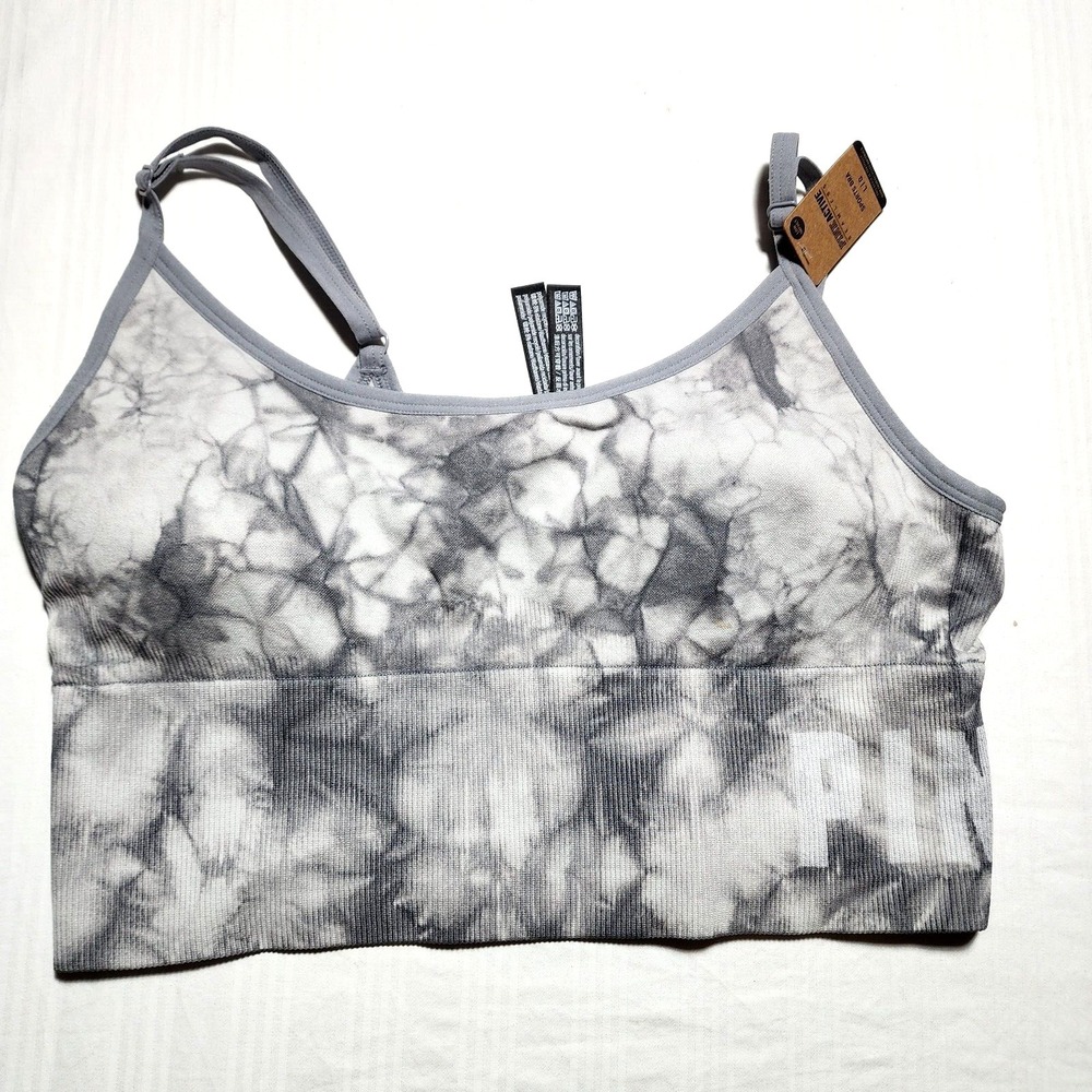 Pink Active Top Womens Large Sports Bra Gray Camo Adjustable Strap Work out NWT